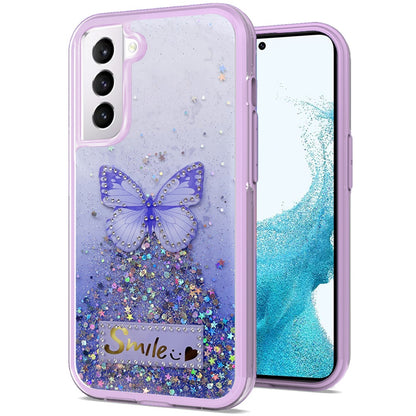 For Samsung Galaxy S22 /Plus Ultra Butterfly Smile Glitter Bling Sparkle Epoxy Glittering Shining Hybrid Hard PC TPU Silicone Slim  Phone Case Cover