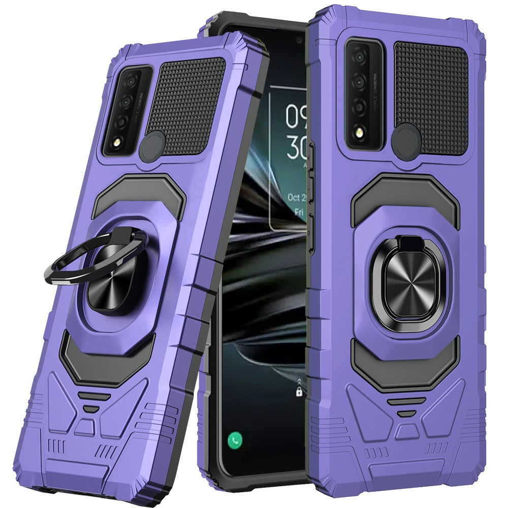 For TCL 20 XE Hybrid Dual Layer with Rotate Magnetic Ring Stand Holder Kickstand, Rugged Shockproof Anti-Scratch Protective  Phone Case Cover