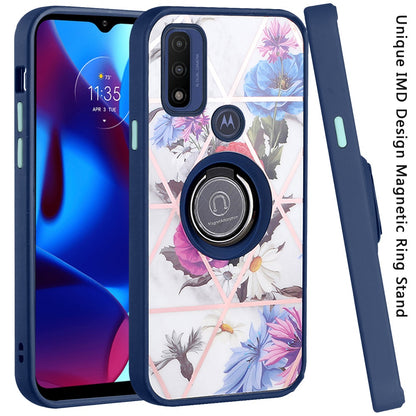 For Motorola Moto G Power 2022 Unique Marble Design with Magnetic Ring Kickstand Holder Hybrid TPU Hard Shockproof Armor  Phone Case Cover