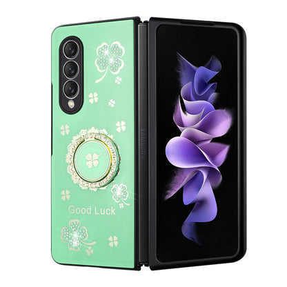 For Samsung Galaxy Z Fold 4 5G Diamond Bling Sparkly Glitter Ornaments Engraving Hybrid Ring Stand Fashion  Phone Case Cover