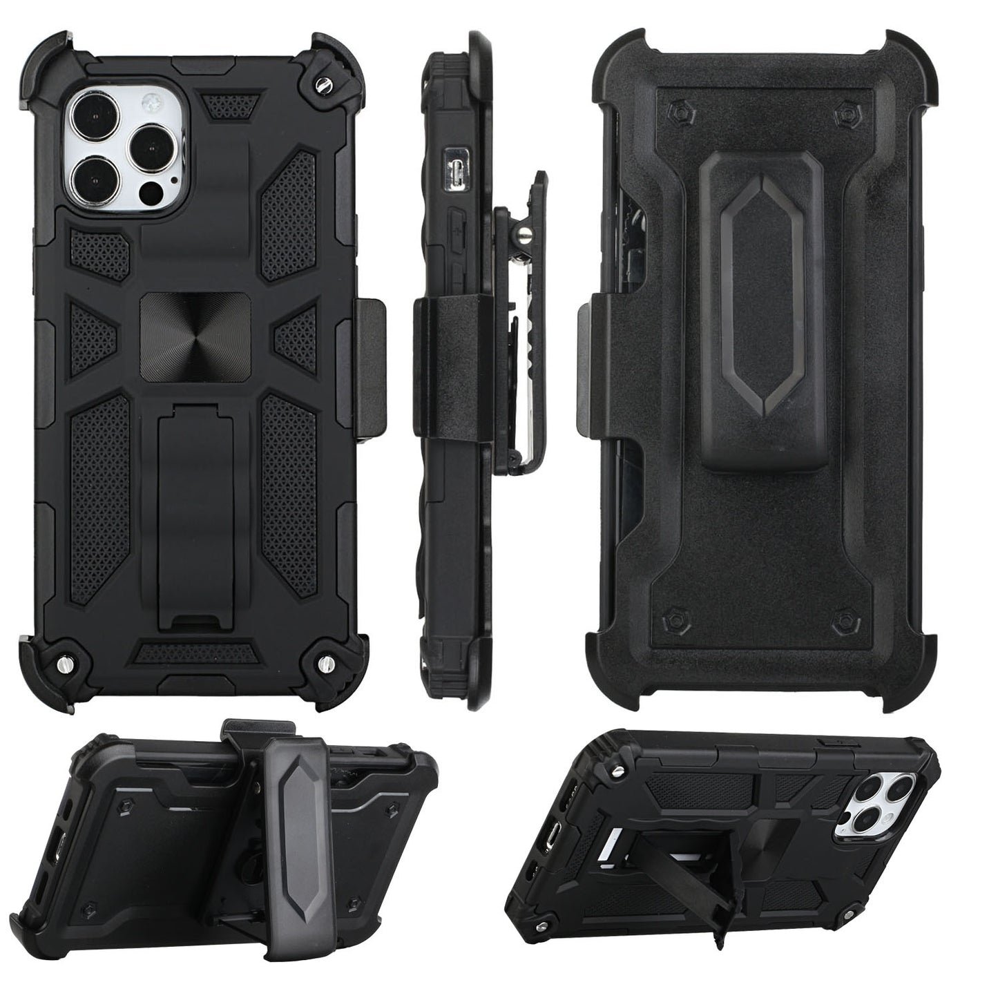 For Apple iPhone 13 (6.1") Hybrid 3in1 Combo Holster Belt Clip with Kickstand, Full-Body Armor Protective Military-Grade  Phone Case Cover