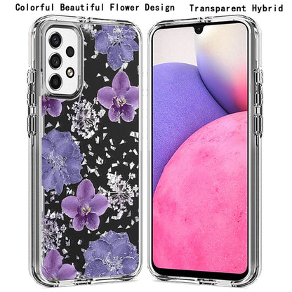 For Samsung Galaxy A33 5G Glitter Floral Print Pattern Clear Design Shockproof Hybrid Fashion Sparkle Rubber TPU Bumper  Phone Case Cover
