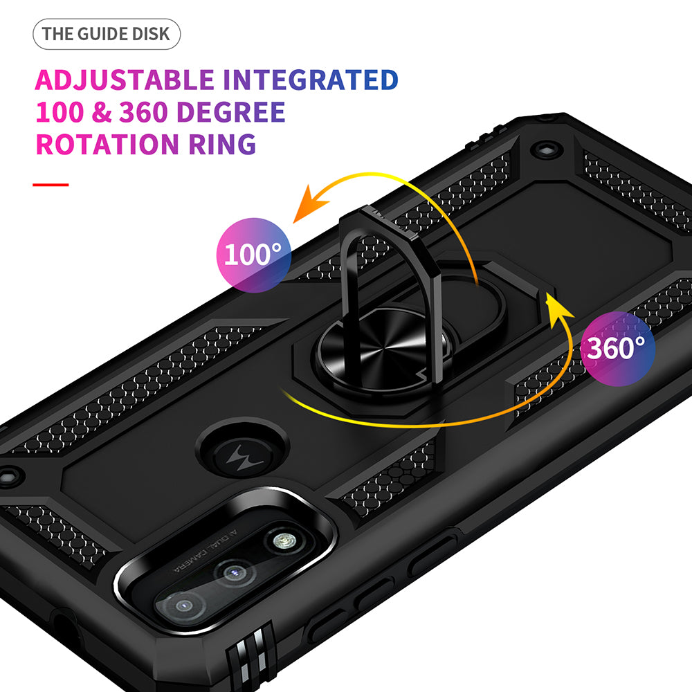 For Motorola Moto G Pure Military Grade Heavy Duty Armor Protection Hybrid with Rotating Metal Ring Kickstand Finger Loop Stand  Phone Case Cover