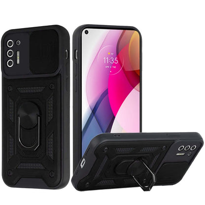 For Motorola Moto G Stylus 2021 (4G) Hybrid Cases with Slide Camera Lens Cover & Ring Holder Kickstand Rugged Dual Layer Hard  Phone Case Cover