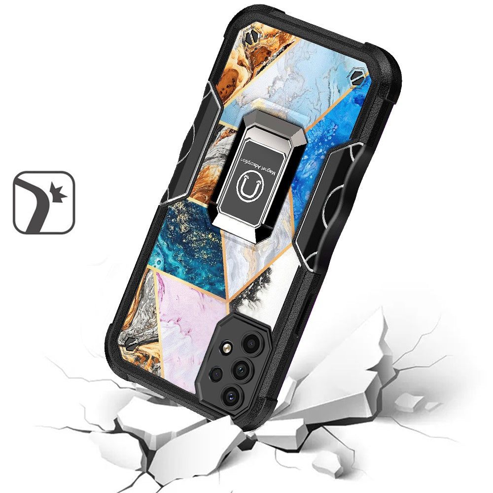 For Samsung Galaxy A23 5G Marble Stone Design Hybrid Armor with Magnetic Ring Stand Kickstand Heavy Duty Rugged  Phone Case Cover