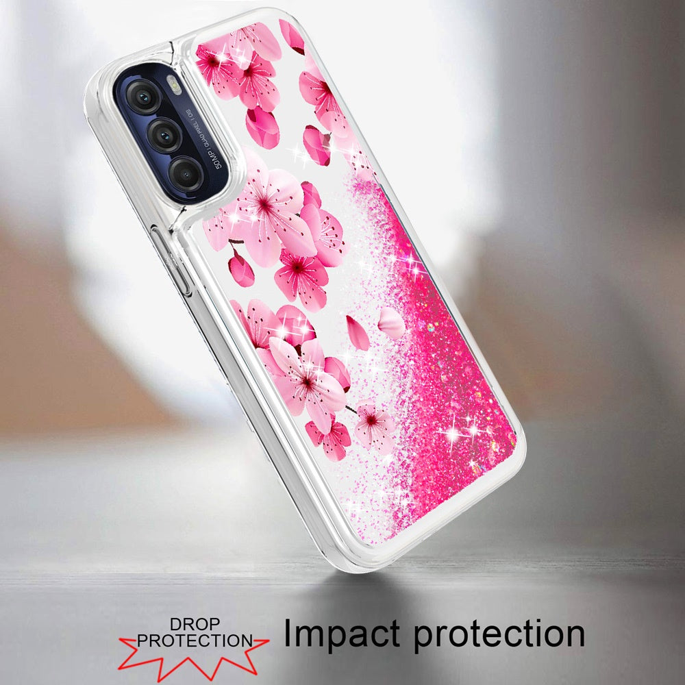For Motorola Moto G Stylus 5G 2022 Quicksand Water Flowing Liquid Floating Glitter Bling Flower Fashion TPU Hybrid  Phone Case Cover
