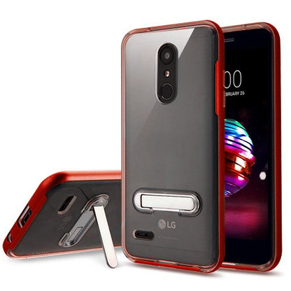 For LG K10 (2018)/K30 (X410)/Premier Pro/Harmony 2/Phonenix Plus Clear Hybrid Armor Rubber Hard TPU with Stand Red Clear Phone Case Cover