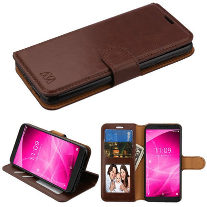For Alcatel Revvl 2 / 3 / T-Mobile Revvl 2 PU Leather Wallet with Credit Card Holder Storage Folio Flip Pouch Stand Brown Phone Case Cover