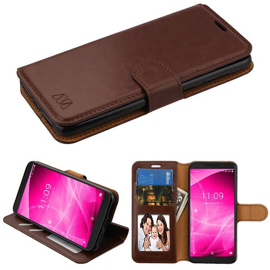 For Alcatel Revvl 2 / 3 / T-Mobile Revvl 2 PU Leather Wallet with Credit Card Holder Storage Folio Flip Pouch Stand Brown Phone Case Cover
