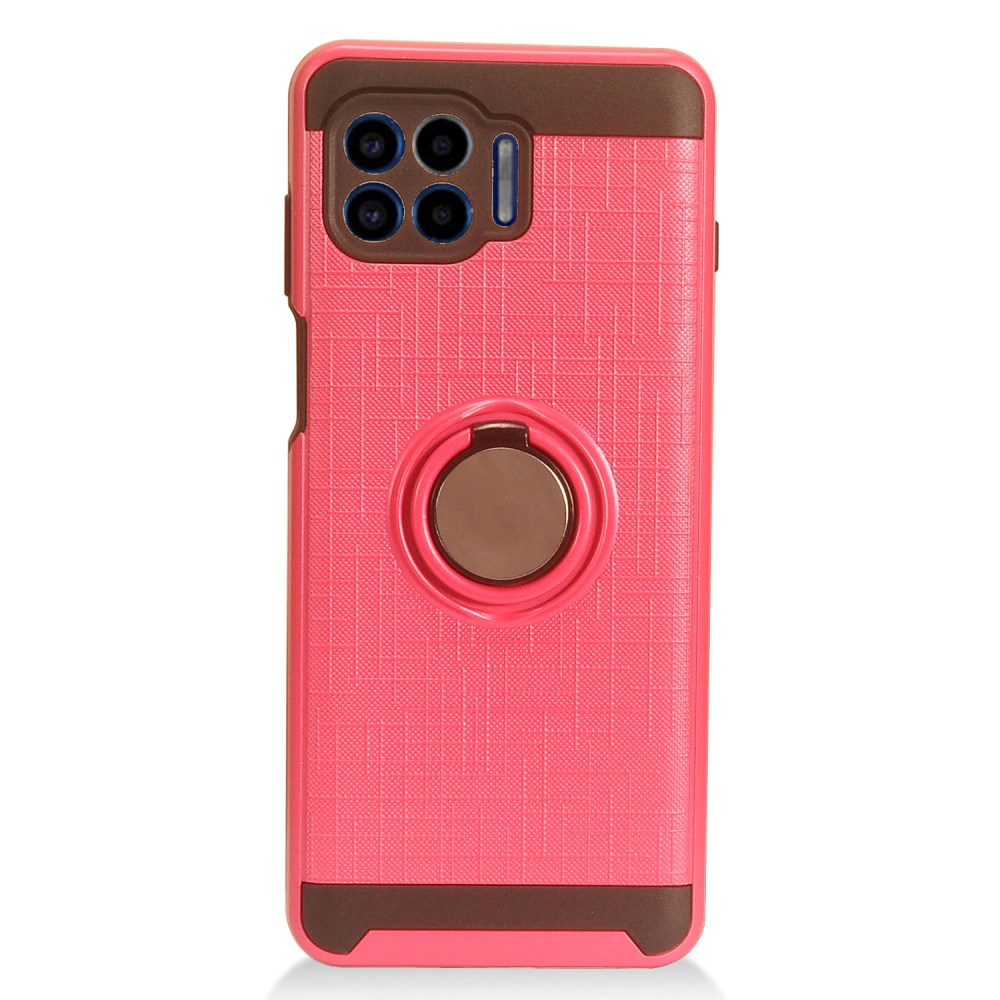 For Motorola Moto One 5G, Moto G 5G Plus Hybrid 360° Ring Armor Shockproof Dual Layers Rugged 2 in 1 Holder with Ring Stand Hot Pink Phone Case Cover