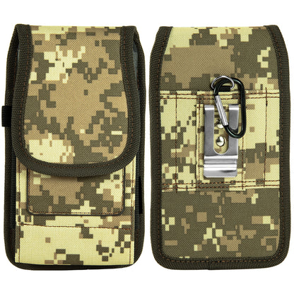 For Samsung Galaxy A23 5G Universal Pouch Case Vertical Phone Holster Camouflage with Card Slots, Pen Holder, Belt Clip Loop & Hook Cover [Army Camo]