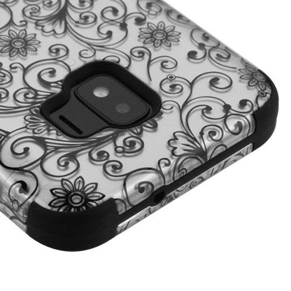 For Samsung Galaxy J2 /J2 Core/J2 Dash/J2 Pure Hybrid Three Layer Hard PC Shockproof Heavy Duty TPU Rubber Anti-Drop Black Lace Flowers Phone Case Cover