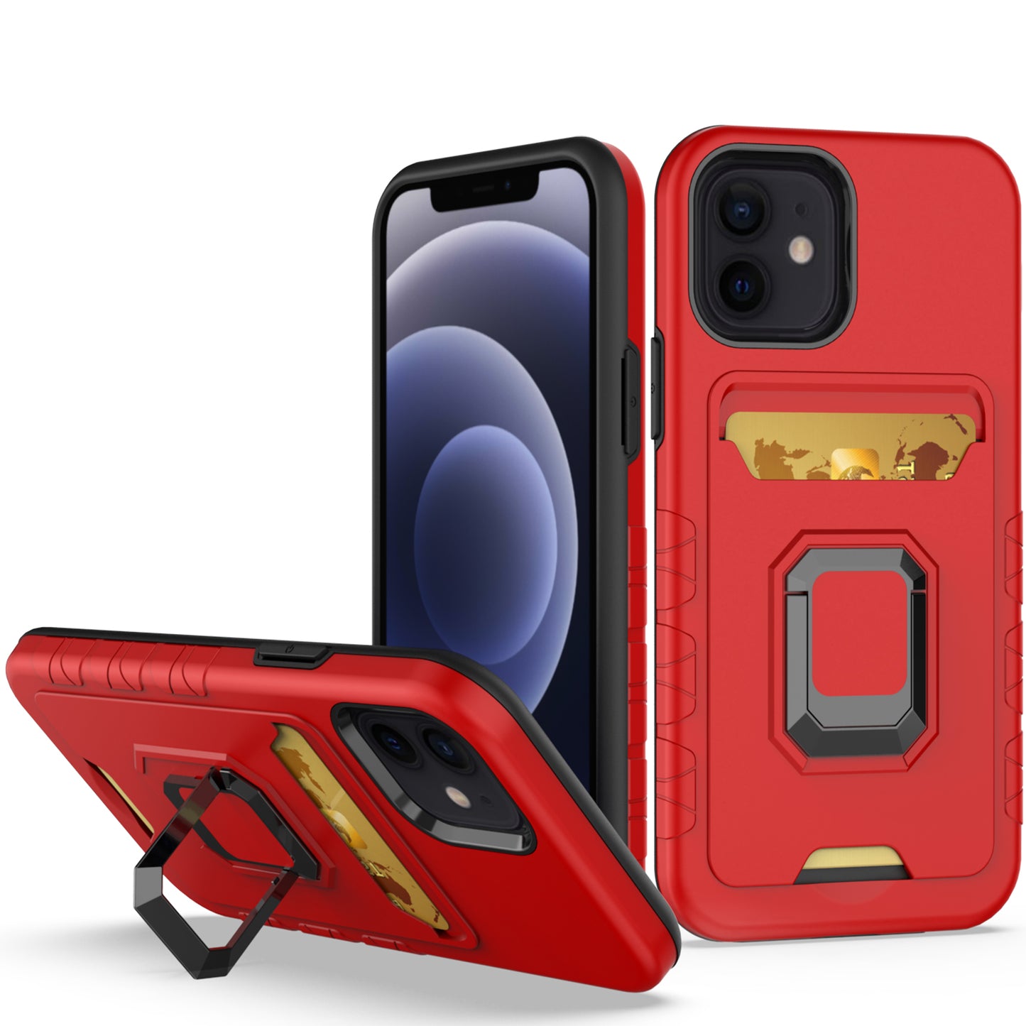 For Apple iPhone 13 Pro (6.1") Wallet Case Designed with Credit Card Holder & Magnetic Stand Kickstand Ring Heavy Duty Hybrid Armor  Phone Case Cover