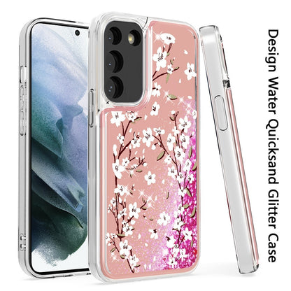 For Samsung Galaxy S22 /Plus Ultra Floral Design Quicksand Water Flowing Liquid Floating Colorful Glitter Bling Flower Fashion TPU Hybrid  Phone Case Cover