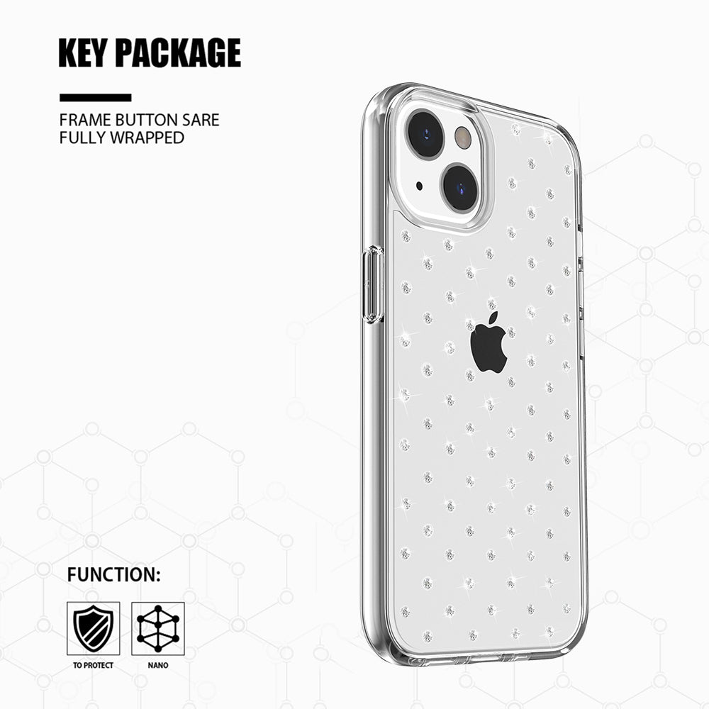 For Apple iPhone 14 Plus (6.7") Clarity Diamond Bling Sparkle Hybrid Hard PC Shell & Soft TPU Shock-Absorption Bumper Clear Phone Case Cover