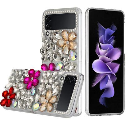 For Samsung Galaxy Z Flip 3 5G Bling Clear Crystal 3D Full Diamonds Luxury Sparkle Transparent Rhinestone Hybrid  Phone Case Cover
