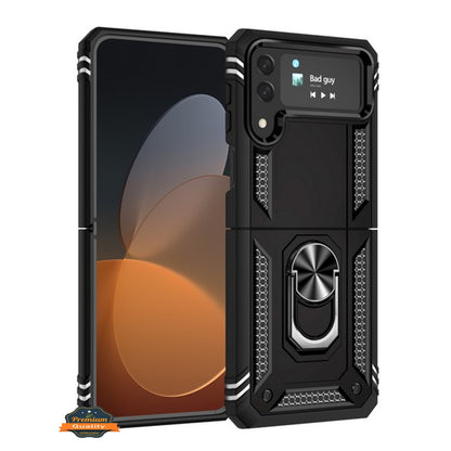 For Samsung Galaxy Z Flip 4 5G Shockproof Hybrid Dual Layer PC + TPU with Ring Stand Metal Kickstand Heavy Duty Armor Shell  Phone Case Cover