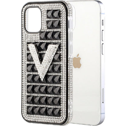 For Apple iPhone 11 (6.1") Fashion Luxury 3D Bling Diamonds Rhinestone Jeweled Ornament Shiny Crystal Hybrid TPU Hard  Phone Case Cover