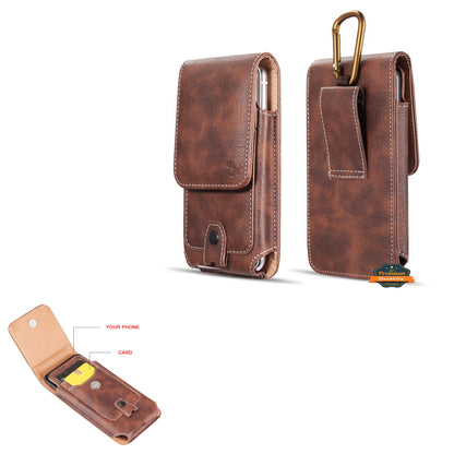 For Nokia C200 Universal Vertical Leather Case Holster with Credit Card Holder, Belt Loop & Carabiner Carrying Phone Pouch [Brown]