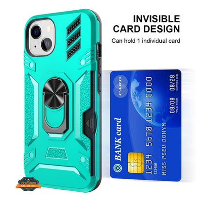 For Apple iPhone 14 /Plus Pro Max Invisible Wallet Credit Card Holder Ring Stand Kickstand Heavy Duty Shockproof Hybrid  Phone Case Cover