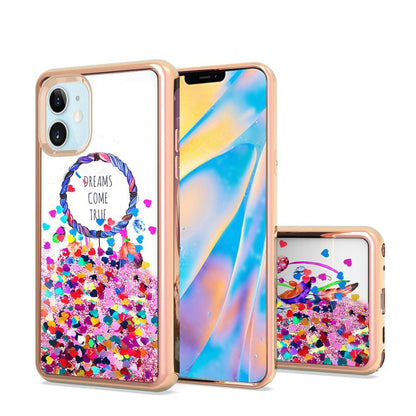 For Apple iPhone 13 (6.1") Waterfall Quicksand Flowing Liquid Glitter Water Design Electroplating Bling TPU Hybrid Frame Protective  Phone Case Cover