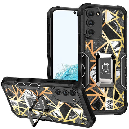 For Samsung Galaxy S22 /Plus Ultra Marble IMD Design Hybrid Armor with Magnetic Ring Stand Heavy Duty Rugged Shockproof  Phone Case Cover
