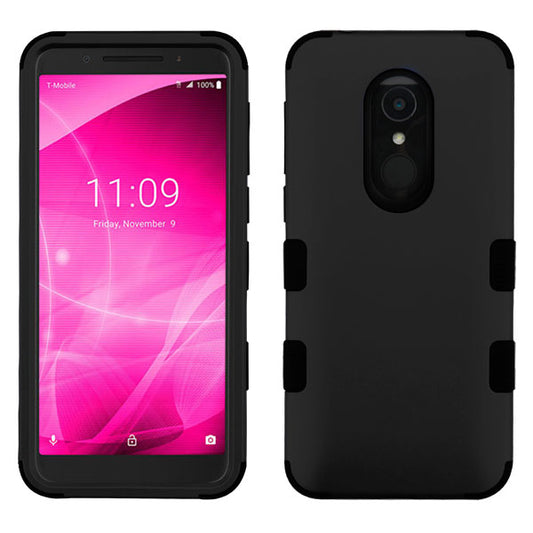 For Alcatel Revvl 2 / 3 / T-Mobile Revvl 2 Hybrid Three Layer Hard PC Shockproof Heavy Duty TPU Rubber Anti-Drop Black Phone Case Cover