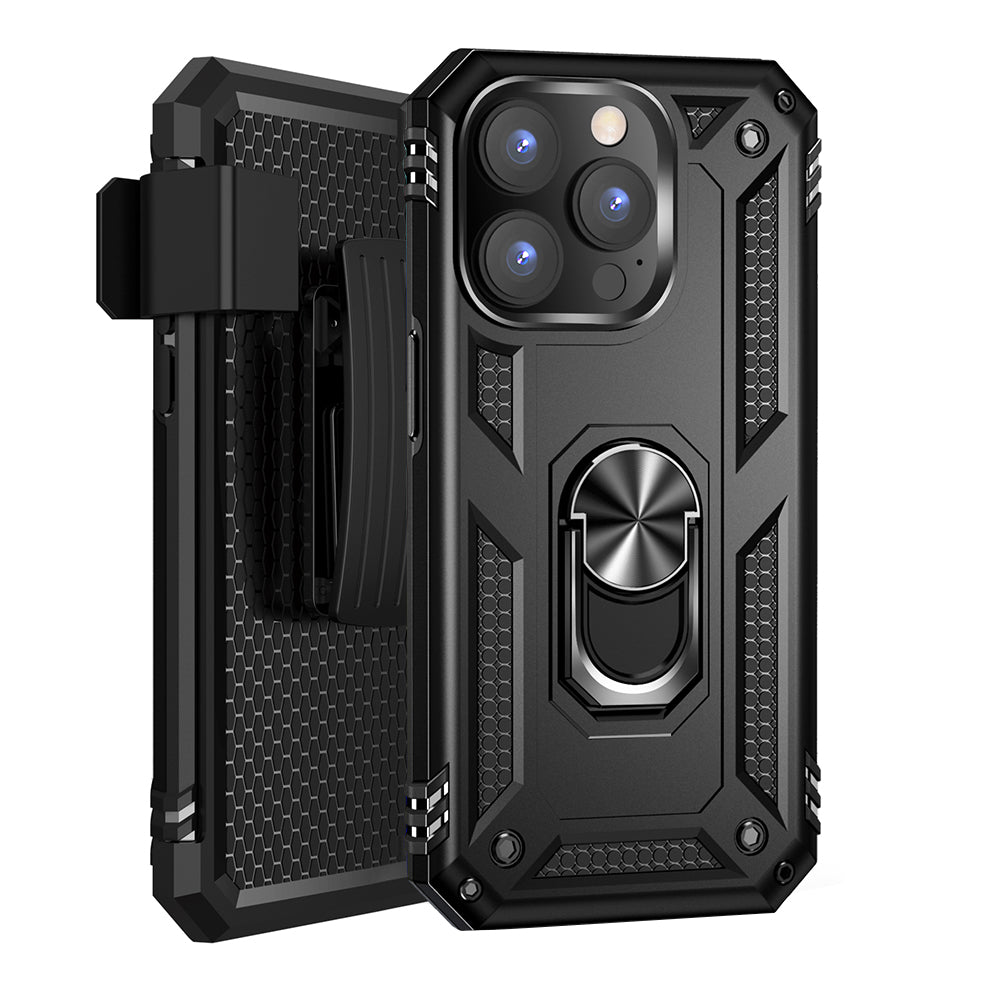 For Apple iPhone 14 /Plus Pro Max Hybrid Holster Combo Belt Clip Armor Rugged with Rotatable Ring Stand  Phone Case Cover