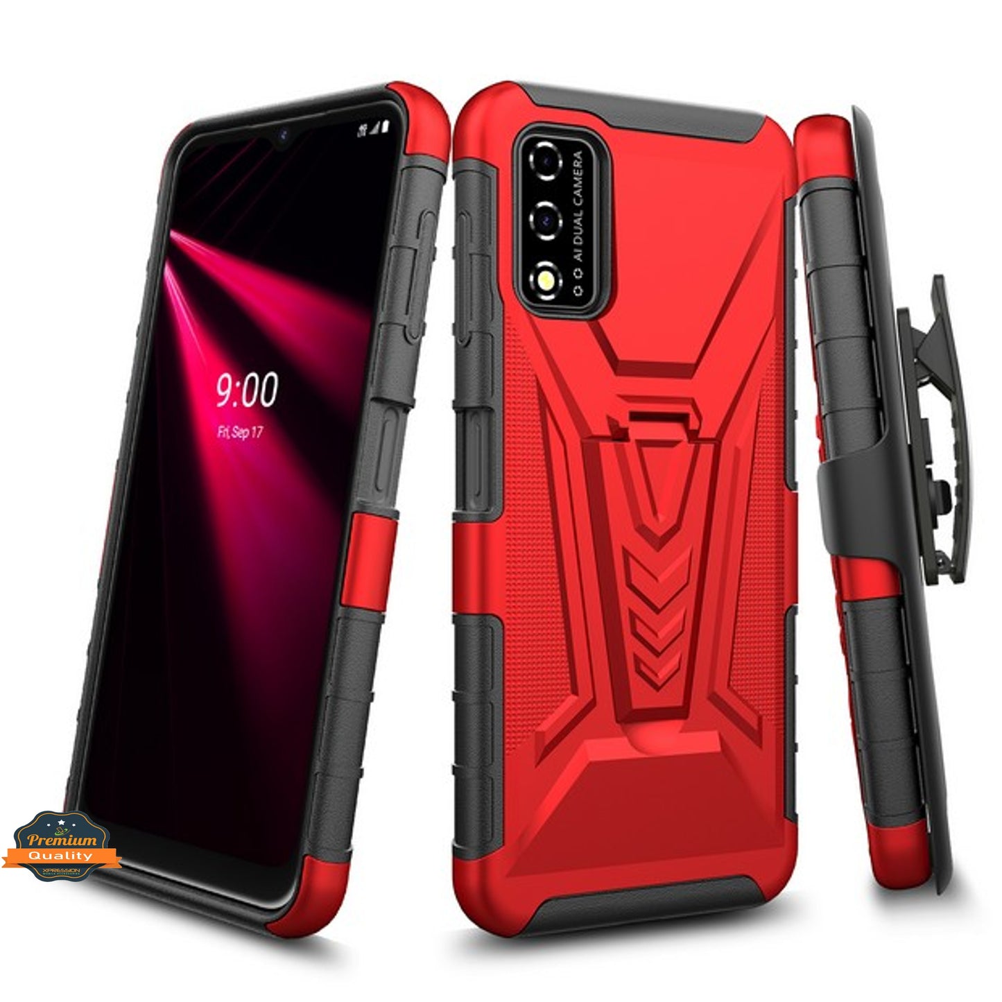 For TCL REVVL V 2021 4G Hybrid Armor Kickstand with Swivel Belt Clip Holster Heavy Duty 3 in 1 Defender Shockproof Rugged  Phone Case Cover