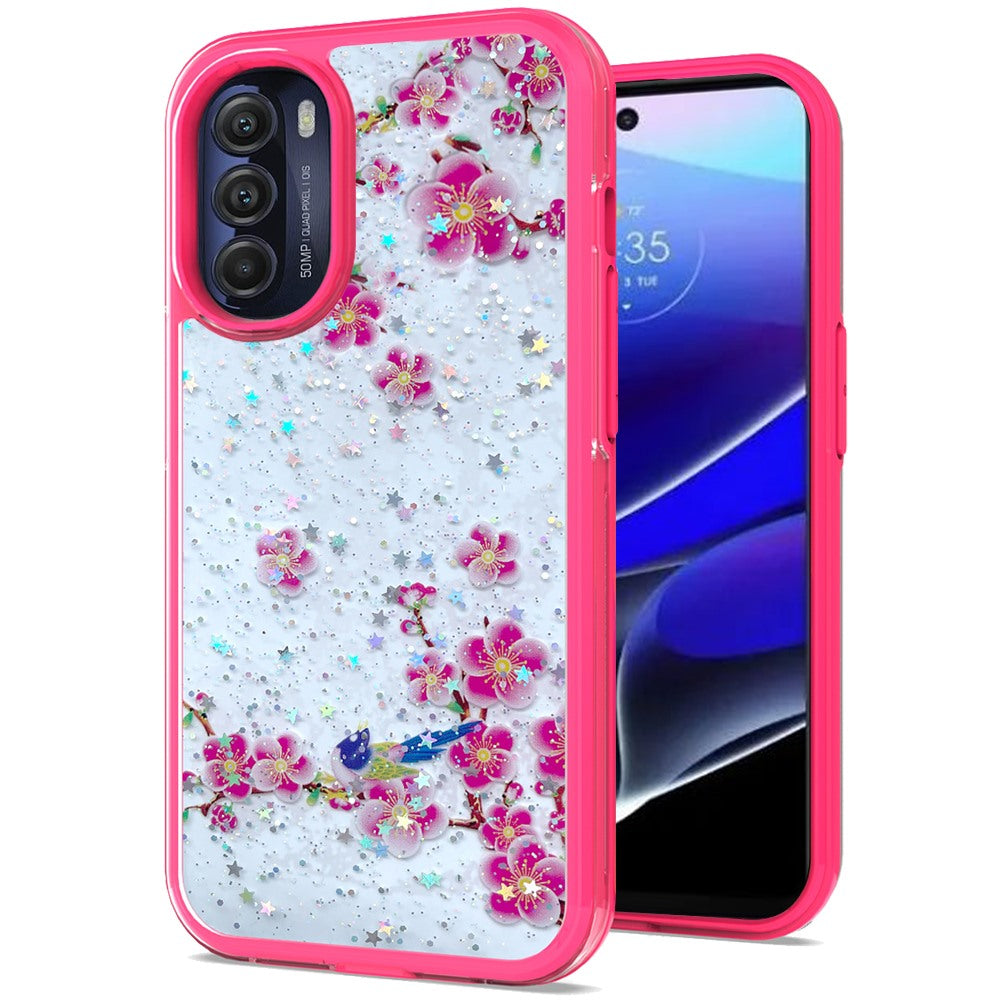 For Motorola Moto G Stylus 5G 2022 Sakura Spring Flowers Design Colorful Frame Hybrid Rubber TPU Hard PC Rugged Slim  Phone Case Cover