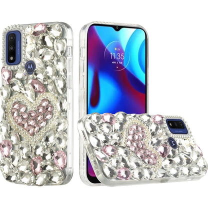 For Motorola Moto G Pure Bling Clear Crystal 3D Full Diamonds Luxury Sparkle Transparent Rhinestone Hybrid Bumper  Phone Case Cover