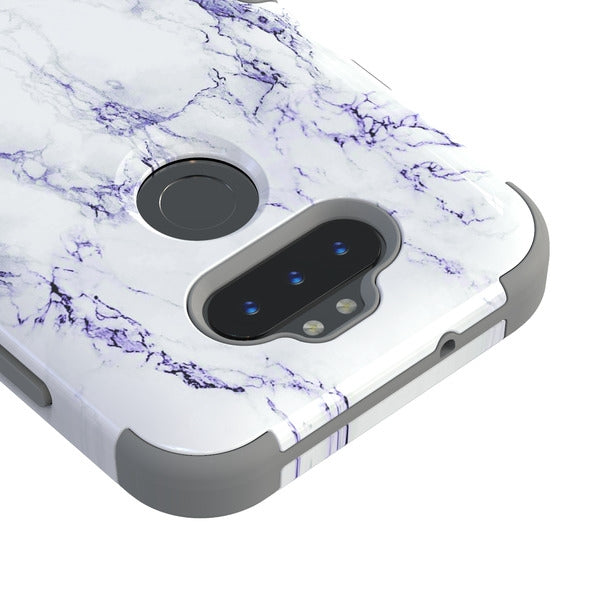 For LG K31 /Aristo 5/Fortune 3/Tribute Monarch / Phoenix 5 Stylish Hybrid Three Layer Hard PC Shockproof Heavy Duty TPU Rubber White Gray Marble Phone Case Cover