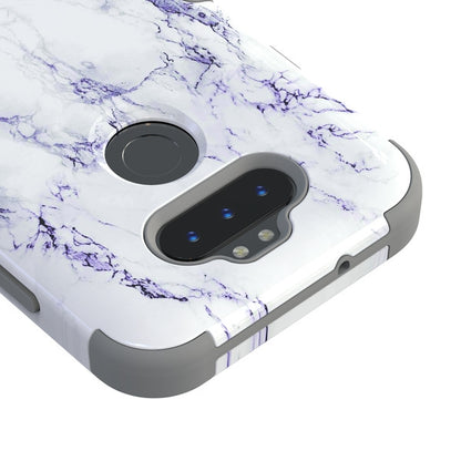 For LG K31 /Aristo 5/Fortune 3/Tribute Monarch / Phoenix 5 Stylish Hybrid Three Layer Hard PC Shockproof Heavy Duty TPU Rubber White Gray Marble Phone Case Cover