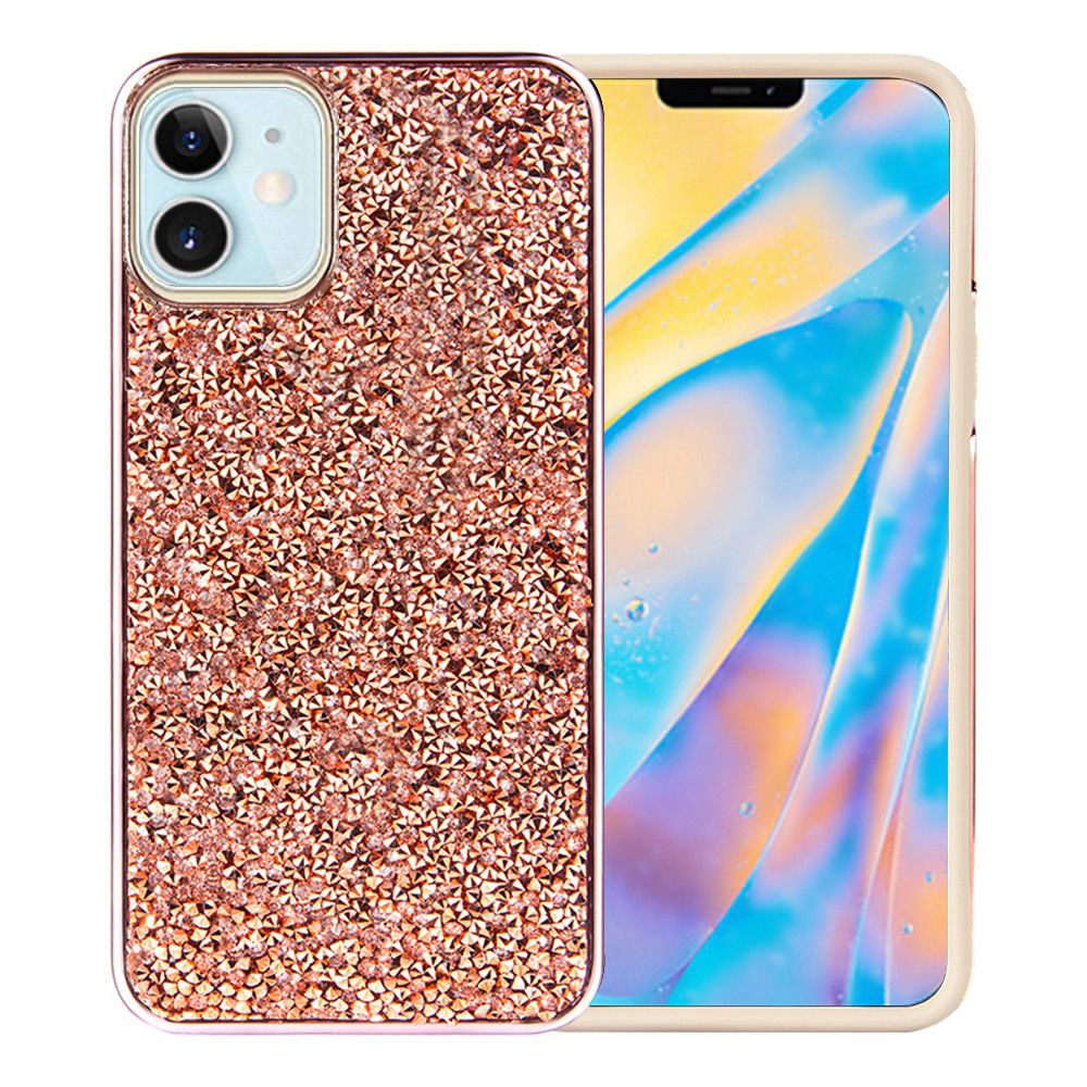 For Apple iPhone 13 Mini (5.4") Bling Rhinestone Diamond Shiny Glitter Hybrid Bumper Dual Layer Rugged Shell Hard PC TPU Rubber  Phone Case Cover