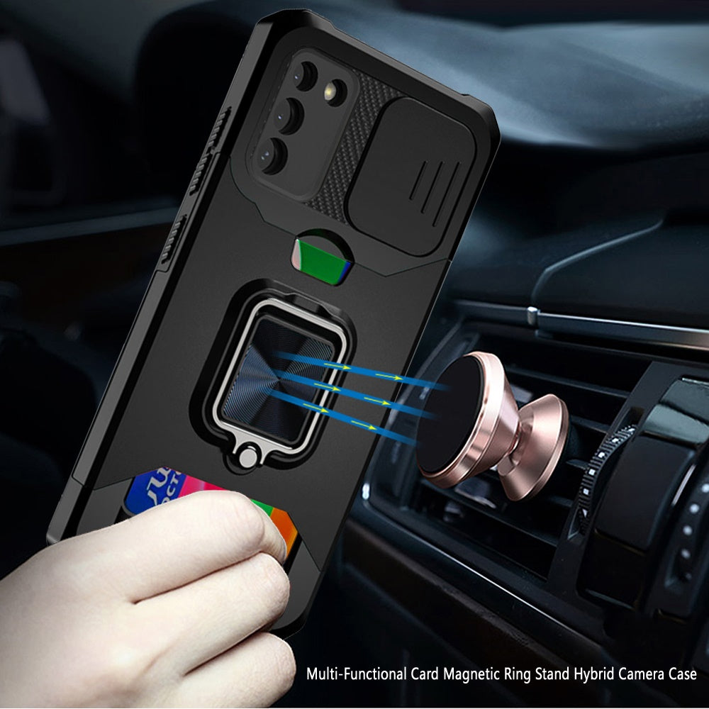 For Samsung Galaxy S21 Ultra Wallet Case with Ring Stand & Slide Camera Cover Credit Card Slot Holder, Military Grade Hard  Phone Case Cover