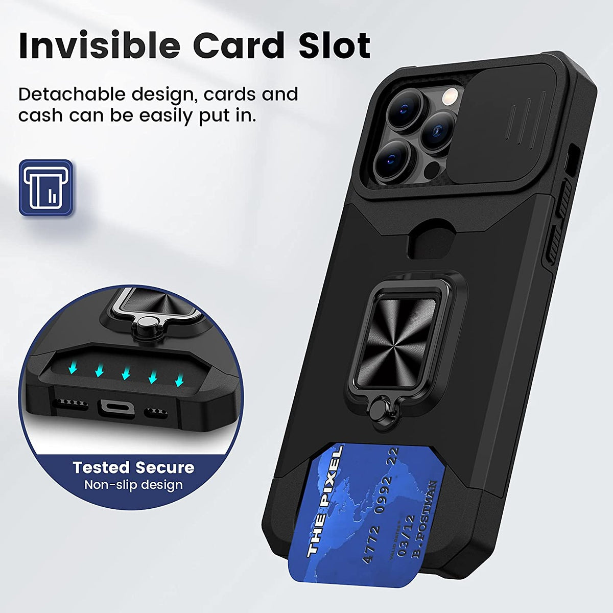 For Google Pixel 7 Wallet Case Designed with Slide Camera Protection, Card Slot & Ring Kickstand Magnetic Car Mount  Phone Case Cover