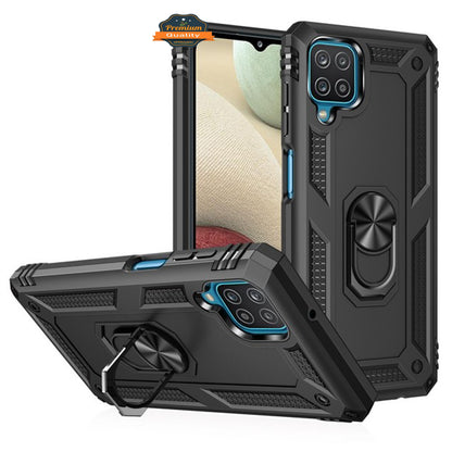 For Samsung Galaxy A12 5G Shockproof Hybrid Dual Layer PC + TPU with Ring Stand Metal Kickstand Heavy Duty Armor Shell  Phone Case Cover