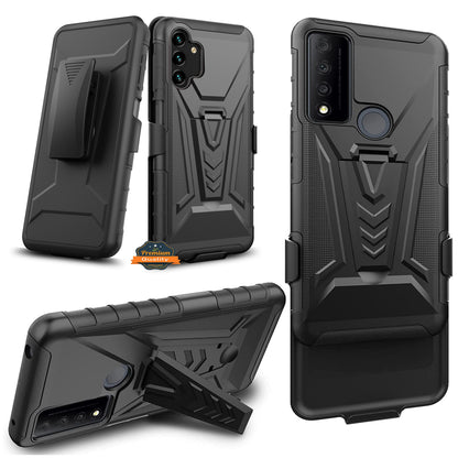 For Apple iPhone 14 Plus (6.7") Belt Clip Holster Shockproof with Clip On & Kickstand Heavy Duty 3in1 Hybrid Black Phone Case Cover