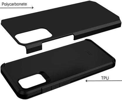 For Samsung Galaxy A02S Ultra Slim Heavy Duty [Dual Layer] Hybrid Shock Proof Protective Rugged Bumper Shell Hard PC + Rubber TPU Black Phone Case Cover