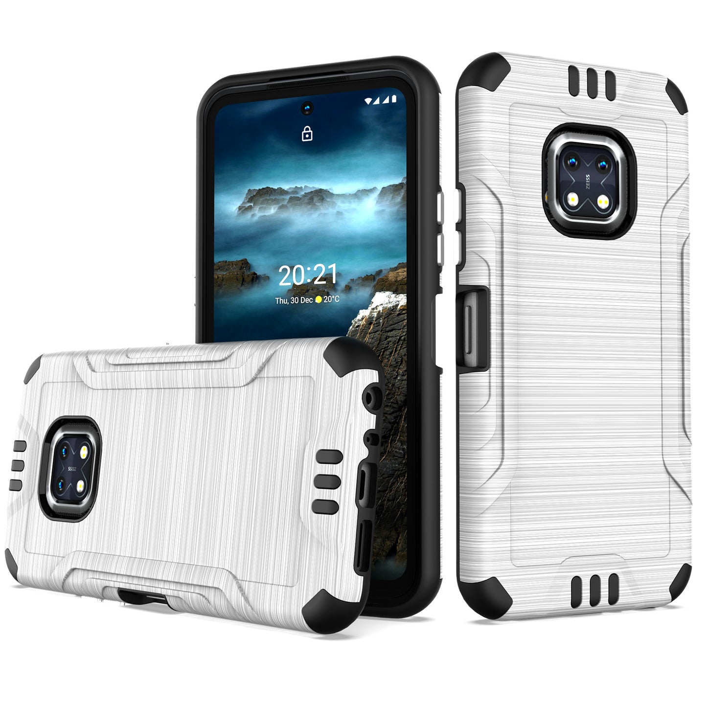 For Nokia XR20 Hybrid Dual Layer Slim Defender Armor Tuff Metallic Brush Texture Finishing Shockproof Hard PC + TPU Rubber  Phone Case Cover