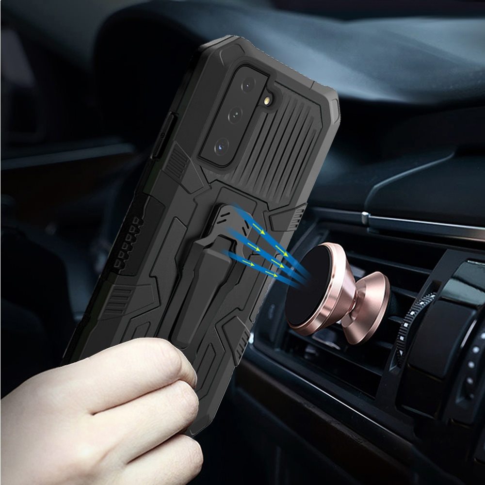 For Samsung Galaxy S21 FE /Fan Edition Rugged Heavy Duty Dual Layers Hybrid Shockproof Shell with Built in Metal Clip Holder & Kickstand  Phone Case Cover