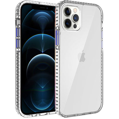 For Apple iPhone 13 Pro (6.1") Crystal Transparent Rugged Shockproof Hybrid PC+TPU Colorful Buttons Military Grade Protection Back  Phone Case Cover