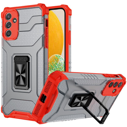 For Samsung Galaxy A02S Transparent 360 Rotation Built-in Magnetic Ring Kickstand Holder Hybrid Rugged Armor Bumper  Phone Case Cover