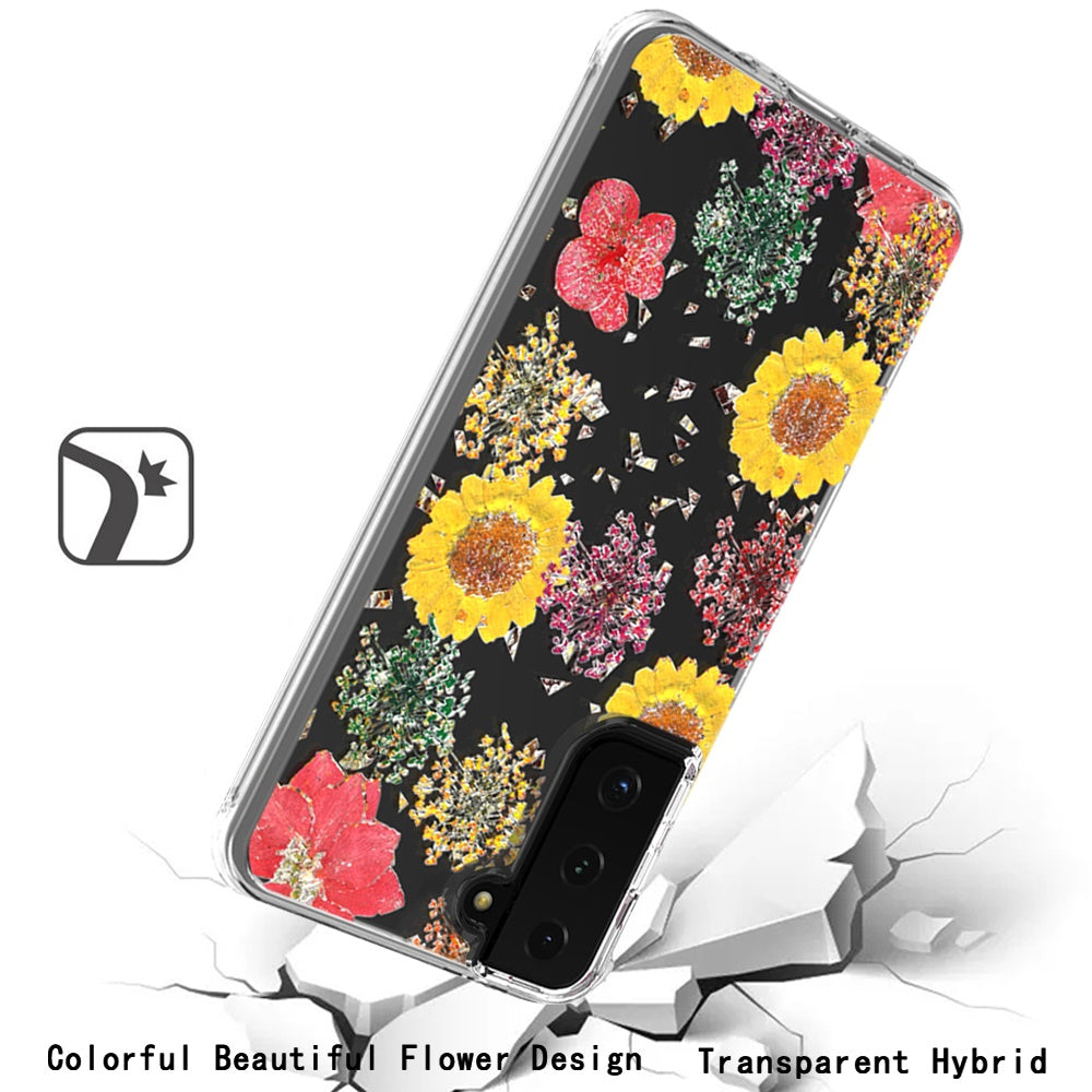For Samsung Galaxy S22 /Plus Ultra Glitter Floral Print Pattern Clear Design Shockproof Hybrid Fashion Sparkle Rubber TPU Bumper  Phone Case Cover