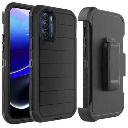 For Motorola Moto G Stylus 5G 2022 Combo 3in1 Holster Heavy Duty Rugged with Swivel Belt Clip and Kickstand Black Phone Case Cover