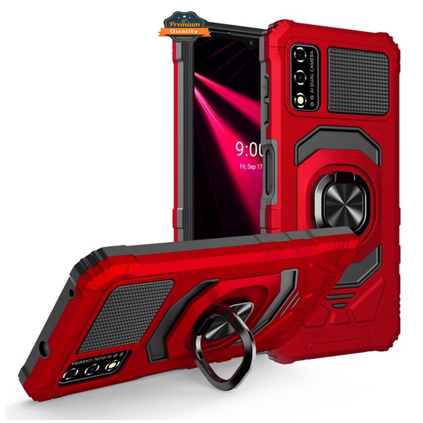 For TCL REVVL V 2021 4G Hybrid Magnetic Car Mount 360° Rotating Ring Kickstand Stand Holder Armor Protective [Military Grade]  Phone Case Cover