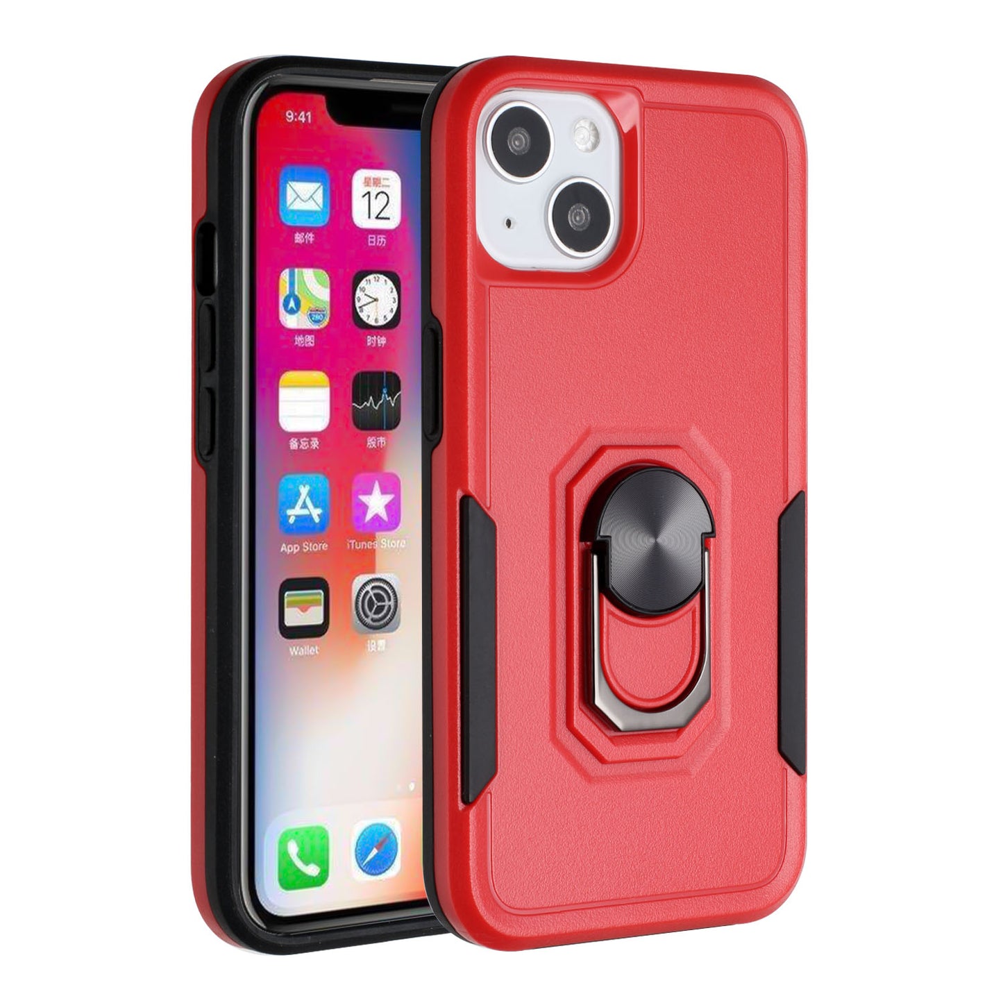 For Samsung Galaxy S10 Hybrid Tough Strong Dual Layer Hard PC TPU with Flat Magnetic Ring Kickstand Heavy-Duty Armor Red Phone Case Cover