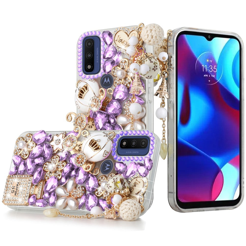 For Motorola Moto G Pure Bling Clear Crystal 3D Full Diamonds Luxury Sparkle Transparent Rhinestone Hybrid Bumper  Phone Case Cover