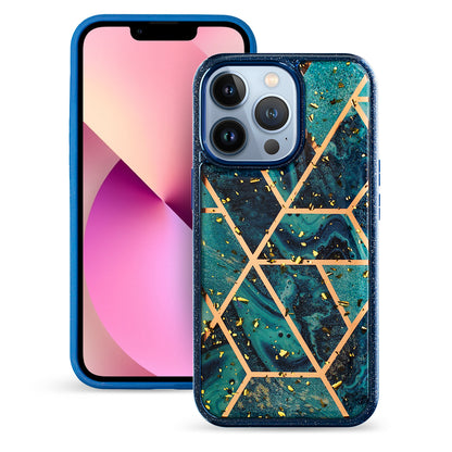 For Apple iPhone 13 /Pro Max Geometric Marble Design Pattern Soft TPU Rubber Hybrid Hard PC Shockproof Bumper  Phone Case Cover