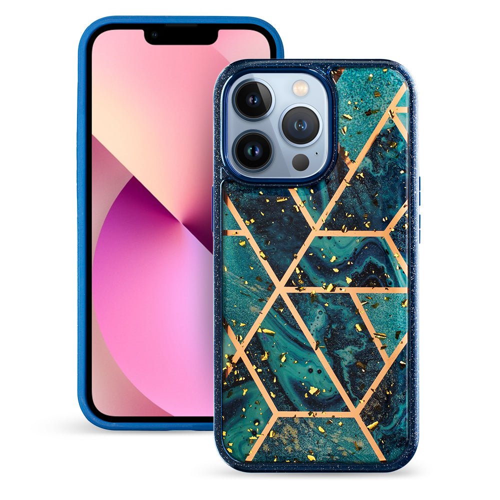 For Apple iPhone 13 /Pro Max Geometric Marble Design Pattern Soft TPU Rubber Hybrid Hard PC Shockproof Bumper  Phone Case Cover